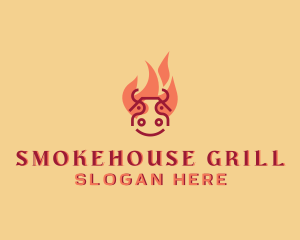 Grill Cow Flame Barbecue logo design