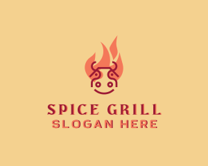 Grill Cow Flame Barbecue logo design