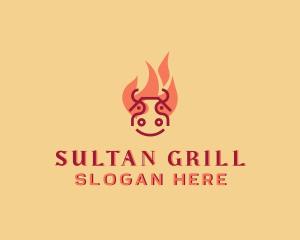 Grill Cow Flame Barbecue logo design