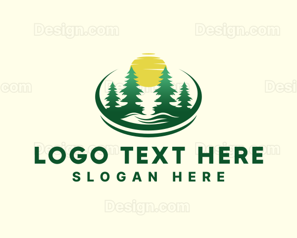 Outdoor Hiking Pine Tree Sunset Logo