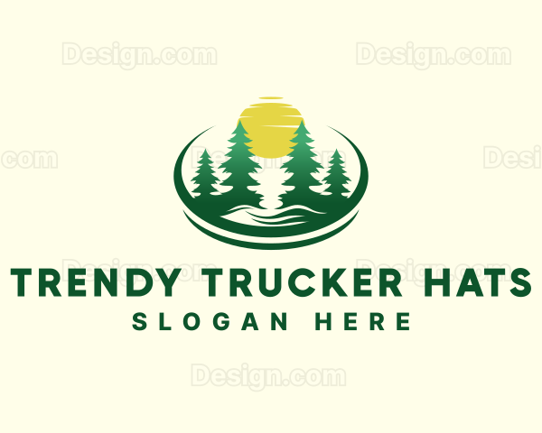 Outdoor Hiking Pine Tree Sunset Logo