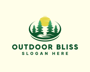 Outdoor Hiking Pine Tree Sunset logo design