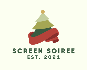 Holiday Christmas Tree Ribbon logo design