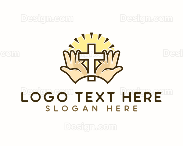 Hand Cross Religion Logo