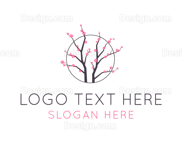 Cherry Blossom Flower Tree Logo