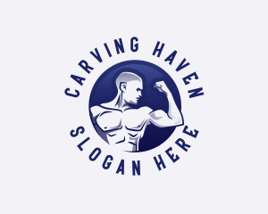 Muscular Fitness Bodybuilder Coach logo design