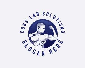 Muscular Fitness Bodybuilder Coach logo design