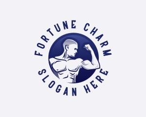 Muscular Fitness Bodybuilder Coach logo design