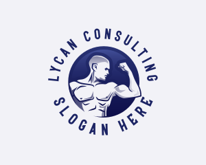 Muscular Fitness Bodybuilder Coach logo design