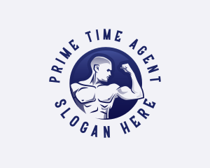 Muscular Fitness Bodybuilder Coach logo design