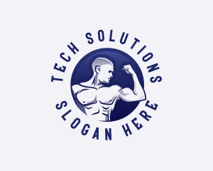 Muscular Fitness Bodybuilder Coach logo design