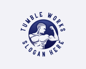 Muscular Fitness Bodybuilder Coach logo design