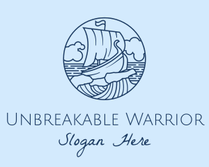 Viking Boat Ship Waves  logo design