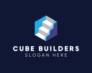 3D Stairs Cube logo design