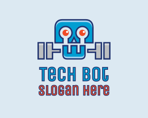 Robot Skull Dumbbell logo design