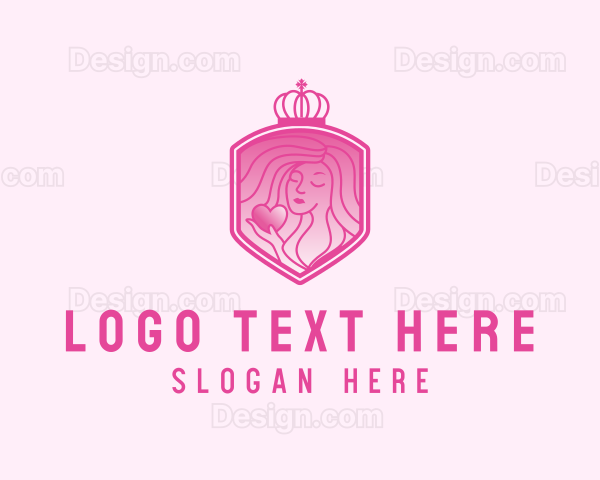 Beautiful Woman Crown Crest Logo