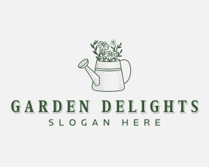 Floral Watering Can Sprinkler logo design