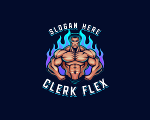 Flame Muscle Man Trainer logo design