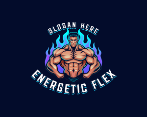 Flame Muscle Man Trainer logo design