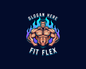 Flame Muscle Man Trainer logo design