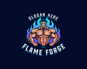 Flame Muscle Man Trainer logo design