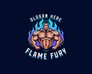 Flame Muscle Man Trainer logo design