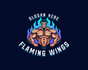 Flame Muscle Man Trainer logo design