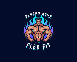 Flame Muscle Man Trainer logo design