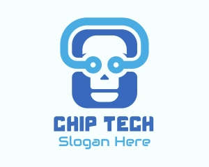 Blue Tech Skull  logo design