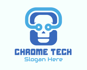 Blue Tech Skull  logo design