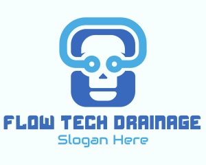 Blue Tech Skull  logo design