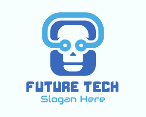 Blue Tech Skull  logo design