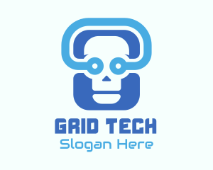 Blue Tech Skull  logo design