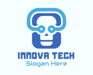 Blue Tech Skull  logo design