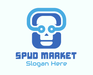 Blue Tech Skull  logo design