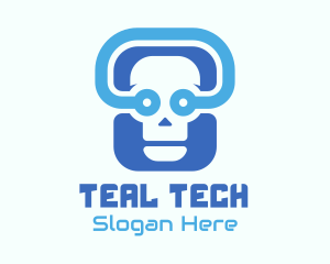 Blue Tech Skull  logo design