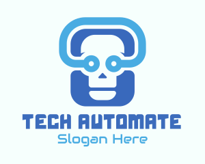 Blue Tech Skull  logo design