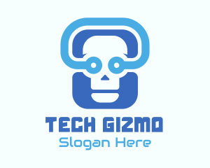 Blue Tech Skull  logo design