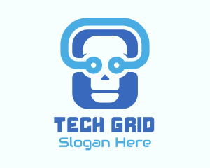 Blue Tech Skull  logo design