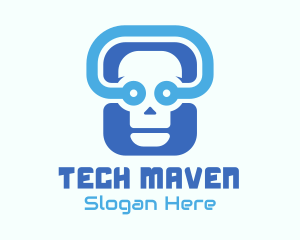 Blue Tech Skull  logo design