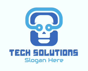 Blue Tech Skull  logo design