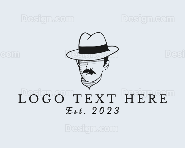 Mustache Fedora Hat Logo