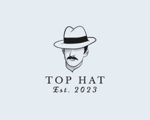 Mustache Fedora Hat logo design