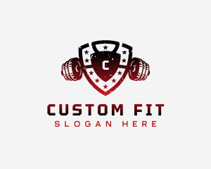 Barbell Shield Fitness logo design