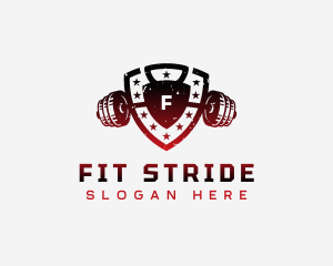 Barbell Shield Fitness logo design