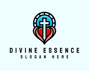 Church Crucifix Heart logo design