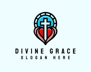 Church Crucifix Heart logo design