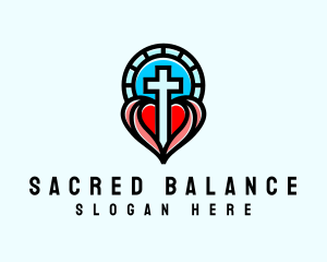 Church Crucifix Heart logo design