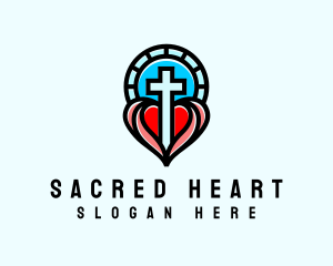 Church Crucifix Heart logo design