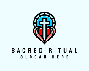 Church Crucifix Heart logo design